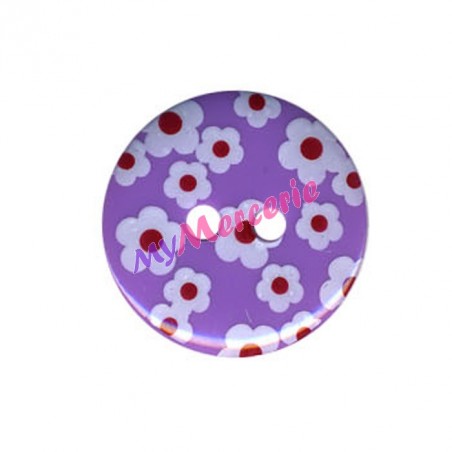 Bouton rond motif Fleur couleur Mauve