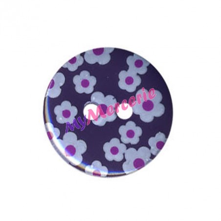 Bouton rond motif Fleur couleur Prune