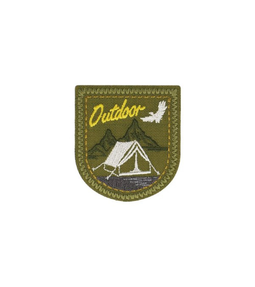 OUTDOOR tent iron-on badge khaki background 5x5cm