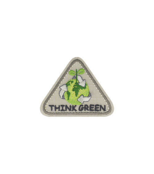 Ecusson thermocollant triangle THINK GREEN gris 4x6cm