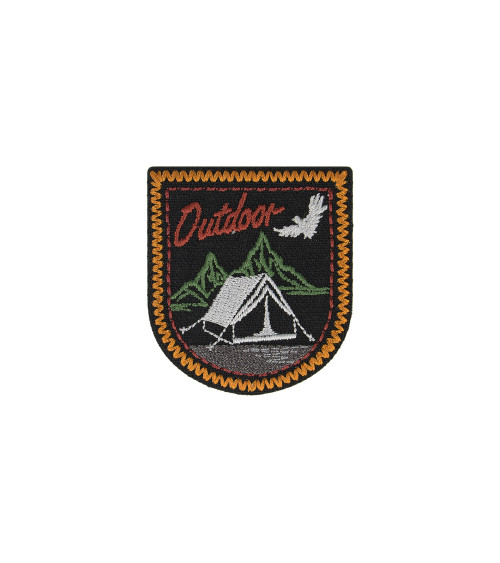 Iron-on patch OUTDOOR tent black background 5x5cm