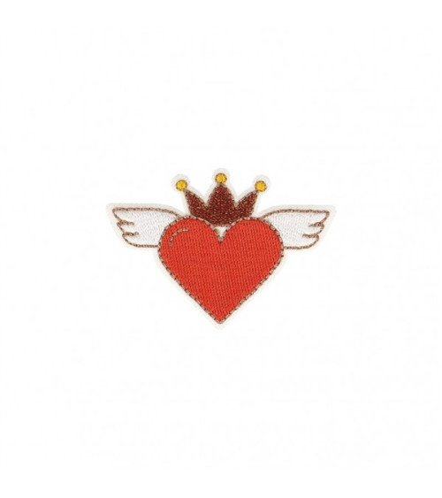 Red heart with wings iron-on badge 4x6cm