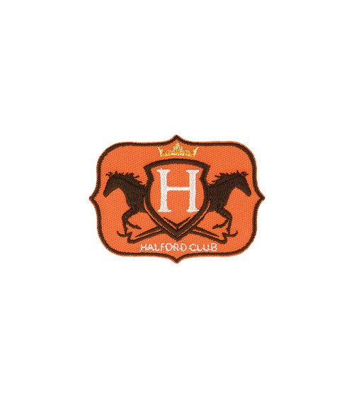 Halford Club orange iron-on badge 6cm x 4.4cm