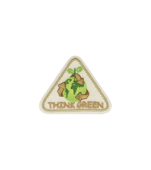 Pegatina termoadhesiva triangular THINK GREEN blanca 4x6cm