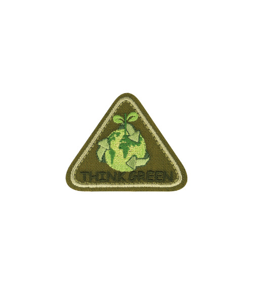 Ecusson thermocollant triangle THINK GREEN kaki 4x6cm