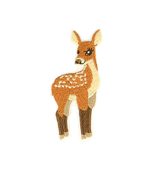 Iron-on badge deer standing left 2.7cm x 5.1cm