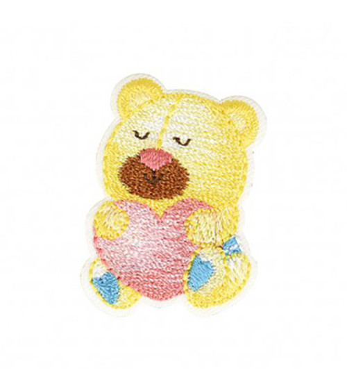 Heart bear iron-on badge 4x3cm