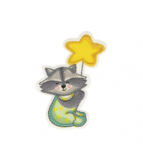 Raccoon star balloon iron-on badge 5.5x4.5cm