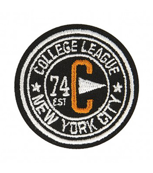 Black college iron-on badge 3.5cm