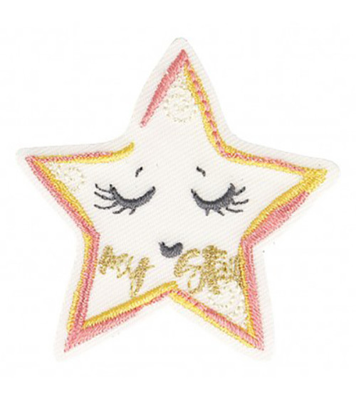 Pink star iron-on badge 4.5x4.5cm