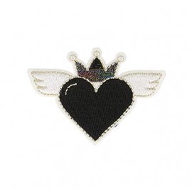 Ecusson thermocollant cœur avec ailes noir 4x6cm
