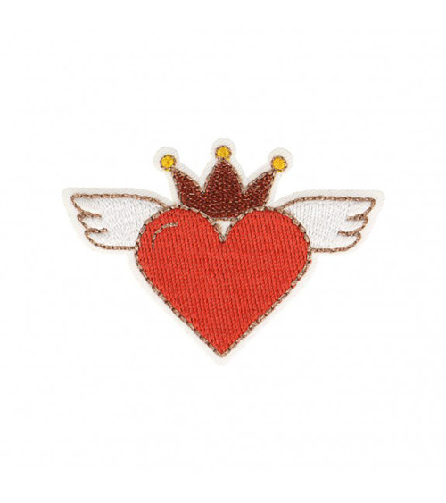 Red heart with wings iron-on badge 4x6cm