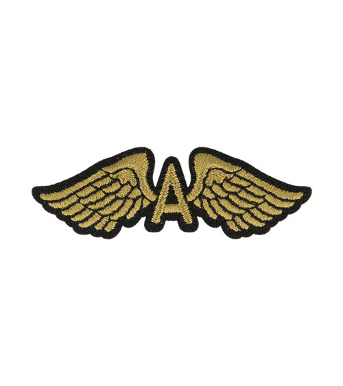 Gold and black wings iron-on badge 2x6cm