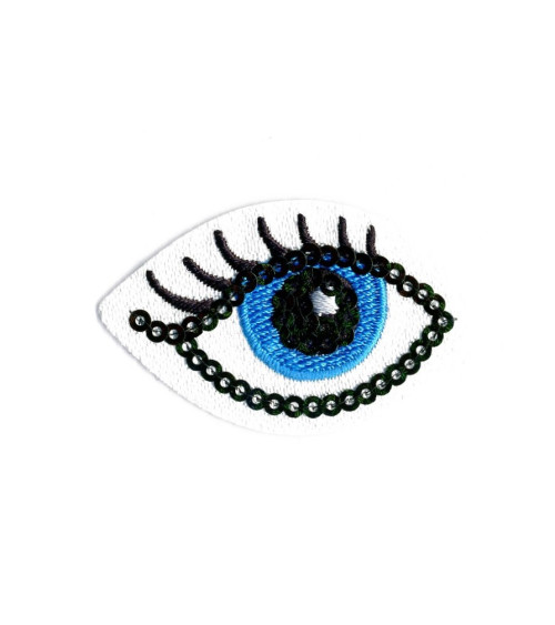 Set of 3 funny blue eye iron-on patches 35mm x30mm