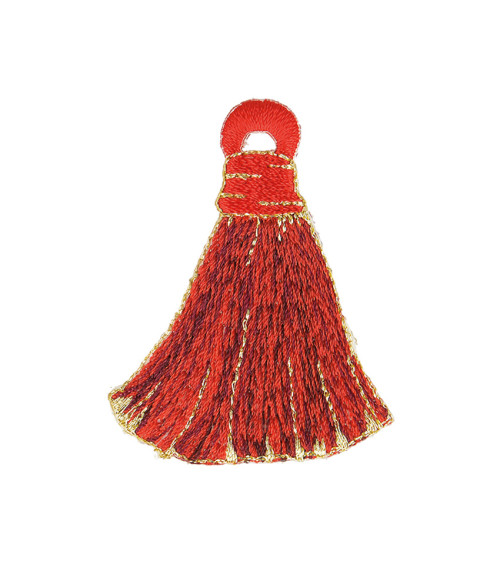 Set di 3 toppe termoadesive con pompon rosso/oro 4,5x5,5 cm