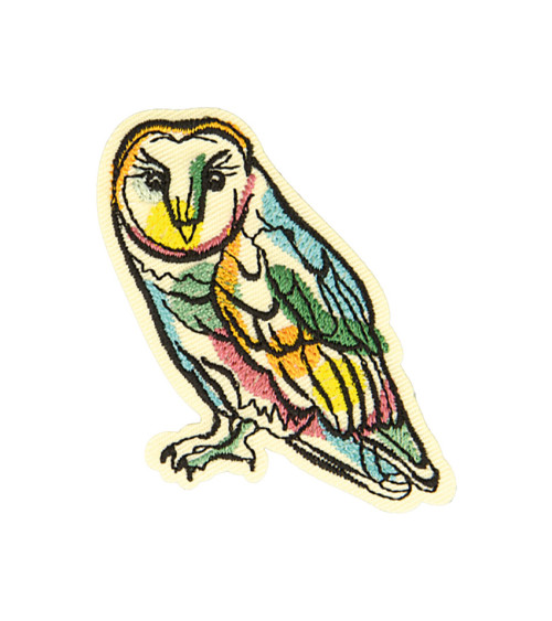 Set of 3 iron-on patches in natural color owl 4.6cm x 5.7cm