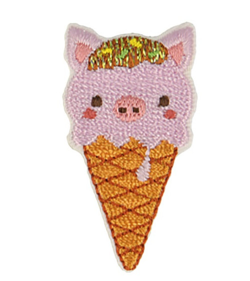 Set of 3 iron-on animal badges ice cream pig 2.3cm x 4.2cm