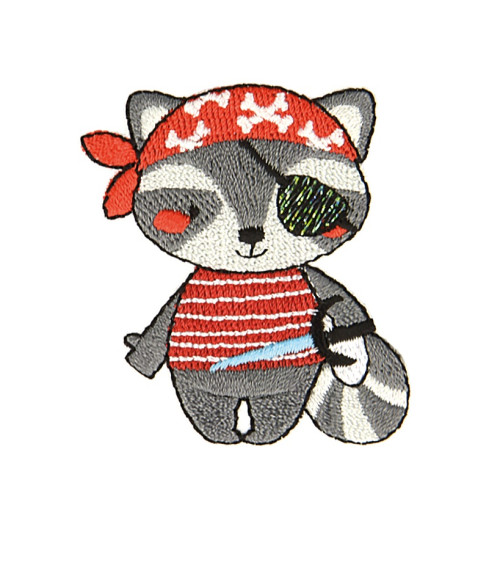 Set of 3 iron-on pirate animal raccoon badges 2.3cm x 4.2cm