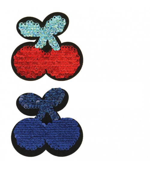 Set of 3 reversible sequin iron-on patches 9x4cm cherries