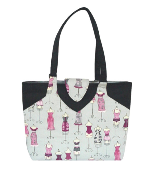 Bolsa de costura/tejido 35cmx11cmx38cm alta costura gris y rosa