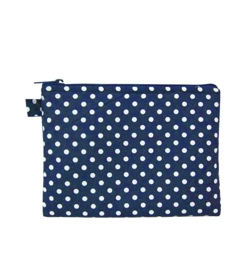 Makeup bag 16cmx21cm white polka dots/blue background