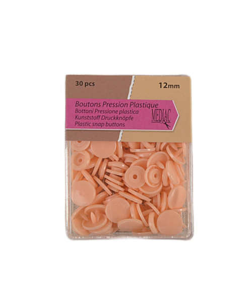 Pack of 30 100% plastic snap fasteners in salmon color