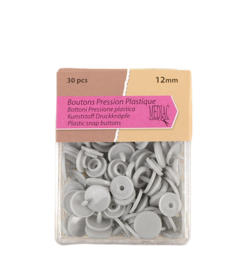 Pack of 30 100% plastic snap fasteners Silver grey