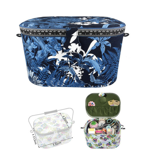 Oval sewing box 21x31x18cm Night blue flowers