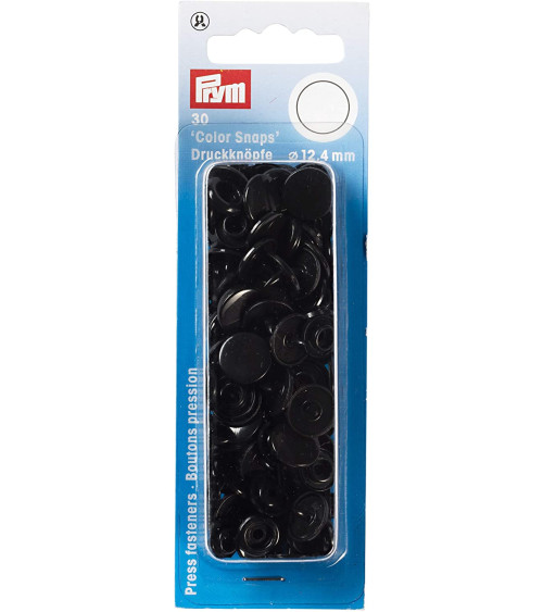 Prym 30 botones a presión redondos de plástico, color negro, 12,4 mm