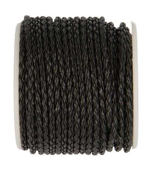 19m spool of braided cord, 3mm matte black leatherette look