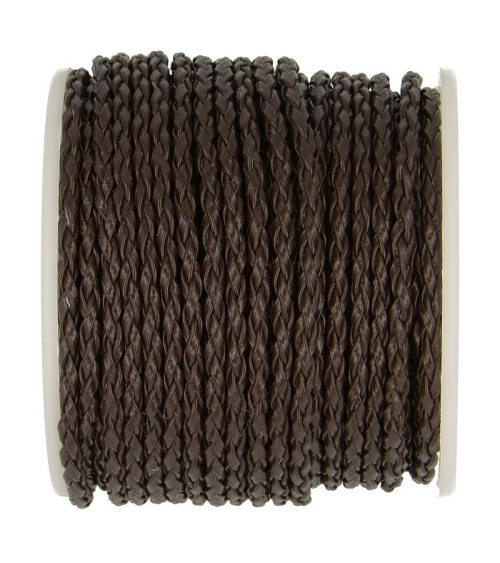 19m spool of braided cord, 3mm matte dark brown leatherette look