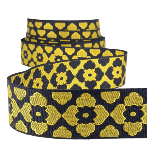 Bobina de 25m Trenza de 40mm Jacquard oriental Amarillo/azul marino