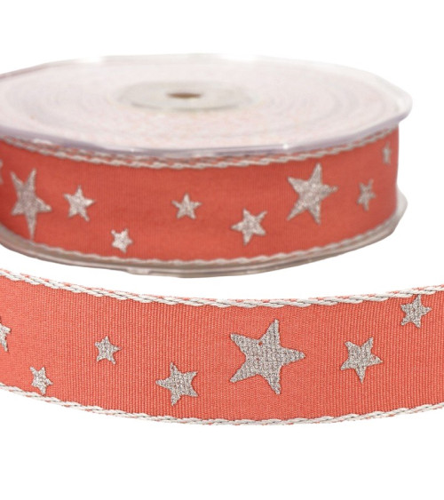 20m reel of 25mm light pink star ribbon