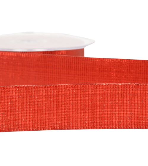 20m reel of 25mm red metal grosgrain ribbon