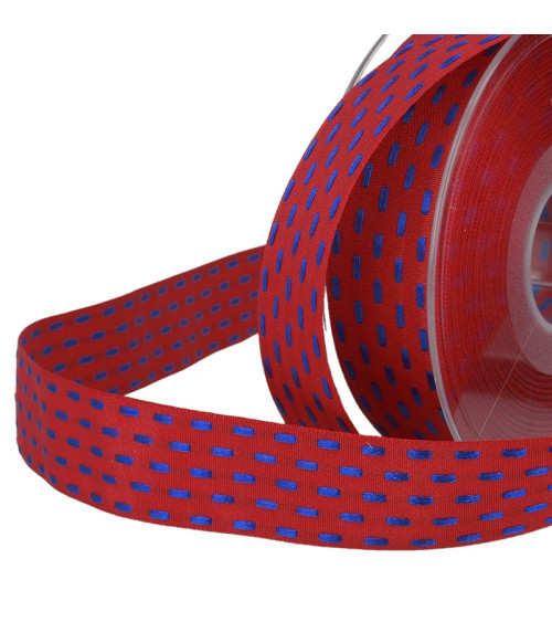 20m reel of two-tone dash ribbon 25 mm Red Hermes