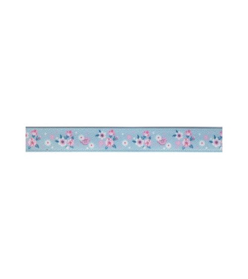 Spool 25m Flower ribbon 10 mm light blue