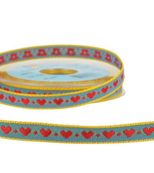 10m reel of jacquard braid hearts 10 mm polyester duck blue