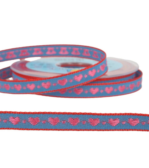 Bobina de 10m Trenza jacquard corazón 10mm poliéster Azul marino