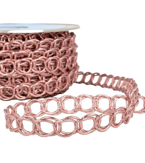 Bobina da 20 m Treccia in cotone e maglie metalliche da 17 mm Rosa antico