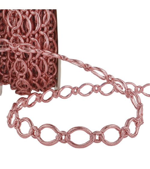 Bobina da 20 m Treccia in poliestere e maglie metalliche 16 mm Rosa Antico