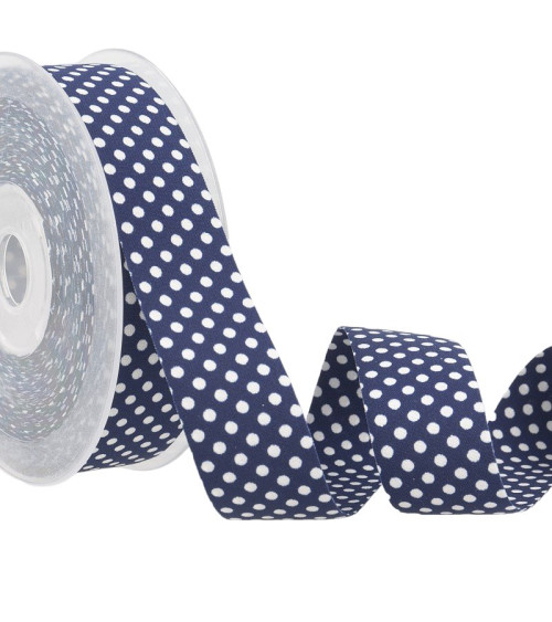 15m spool of navy blue and white polyester polka dot ribbon