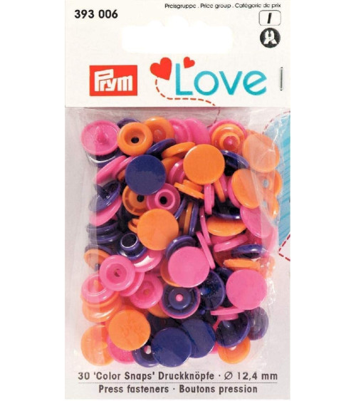 Prym Love Botones a presión de plástico 12mm naranja/fucsia/morado