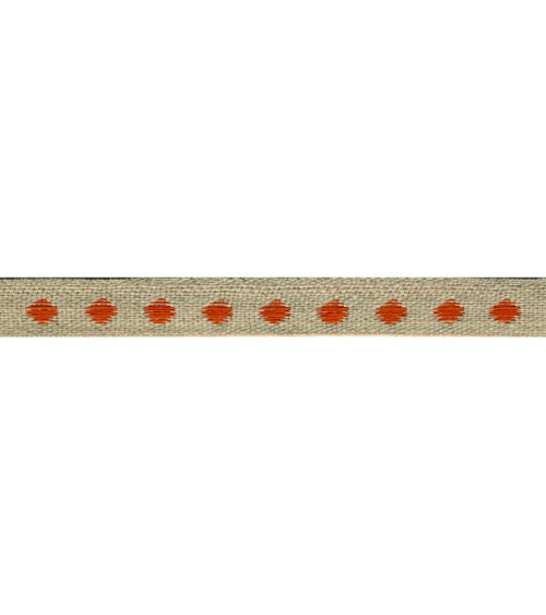 Bobina da 25 m di treccia marrone con pois arancioni in lino 11 mm