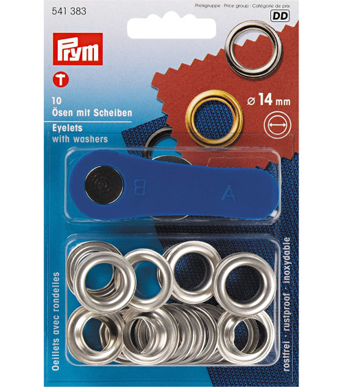 Prym Eyelets and washers brass 14 mm silver + tool