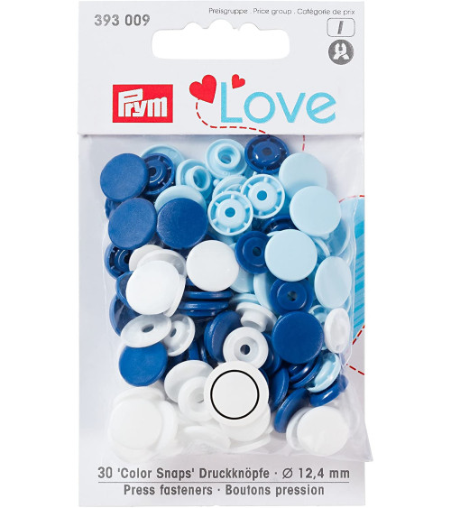 Prym Love Cierres a presión de plástico 12mm azul/blanco/azul claro