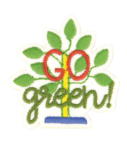 Eco-friendly iron-on badge in organic fabric Go Green 7cm x 5cm