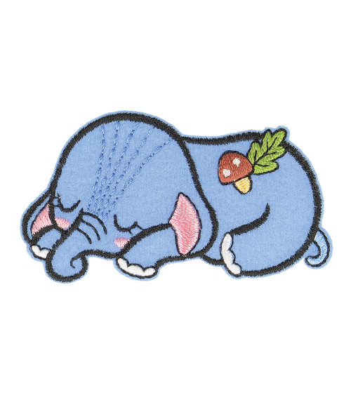 Sleeping animal iron-on patch organic fabric elephant 6cm x 3cm