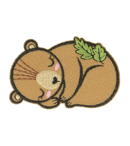 Sleeping animal iron-on badge organic fabric bear 6cm x 6cm