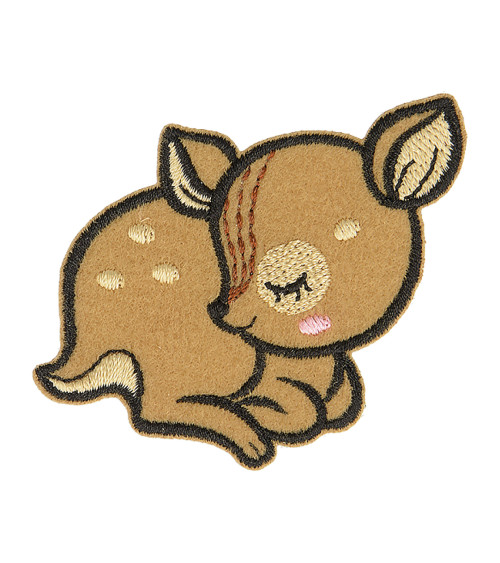 Iron-on patch sleeping animal organic fabric fawn 5cm x 4cm