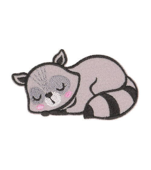 Iron-on patch sleeping animal organic fabric raccoon 6.5cm x 3.5cm